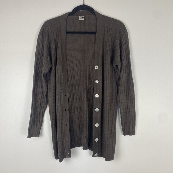 Vintage Women's 100% Silk Cableknit Cardigan Size S Brown Button - Picture 1 of 6